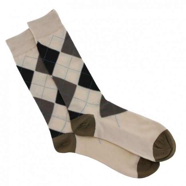 Hadley Dress Socks-Argyle - Khaki - Accessories